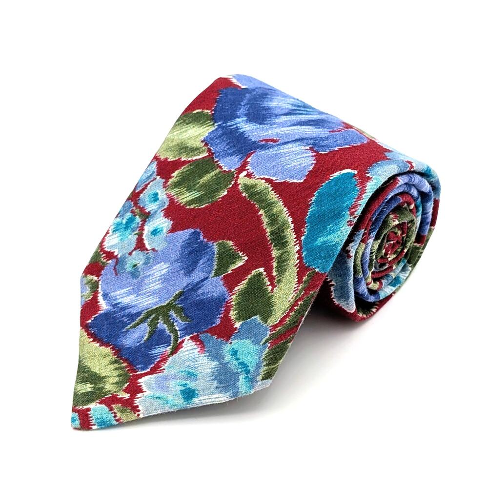 Vintage 90s American Eagle Cotton Tie Floral Artsy Eclectic Retro Watercolor